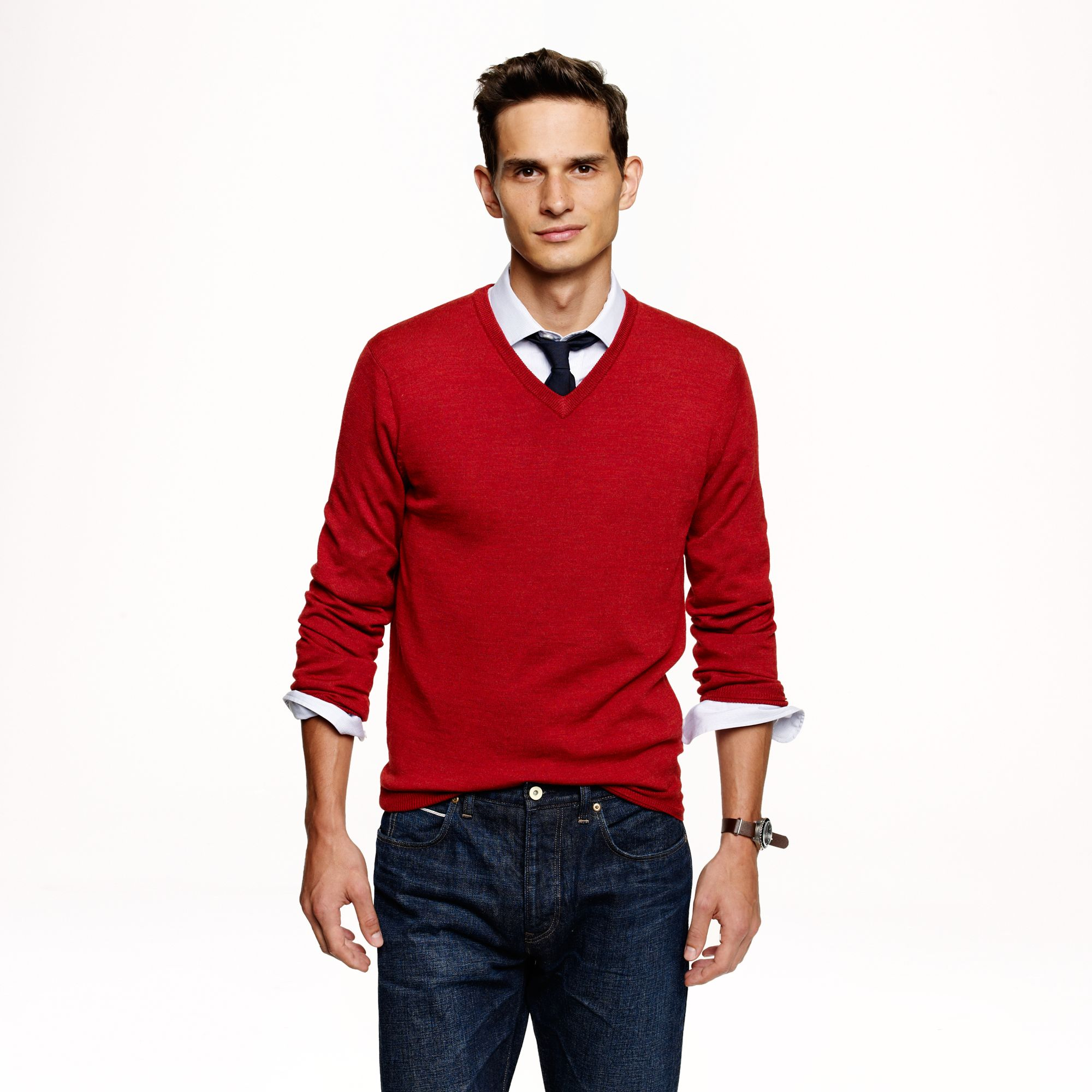 J.crew Slim Merino Wool V-neck Sweater in Red for Men | Lyst