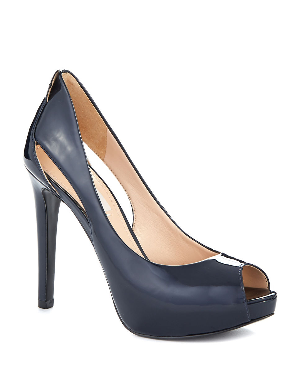 Guess Harrah Patent Leather Peep Toe Pumps In Blue Lyst 