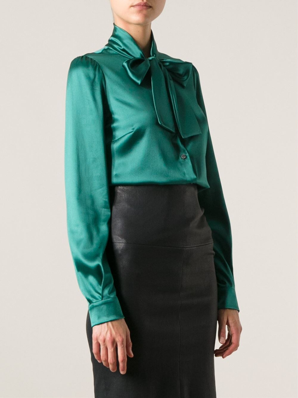Lyst Dolce And Gabbana Pussy Bow Blouse In Green
