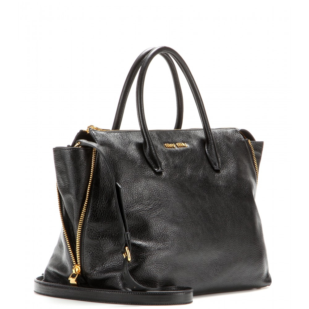 Lyst - Miu Miu Leather Tote in Black