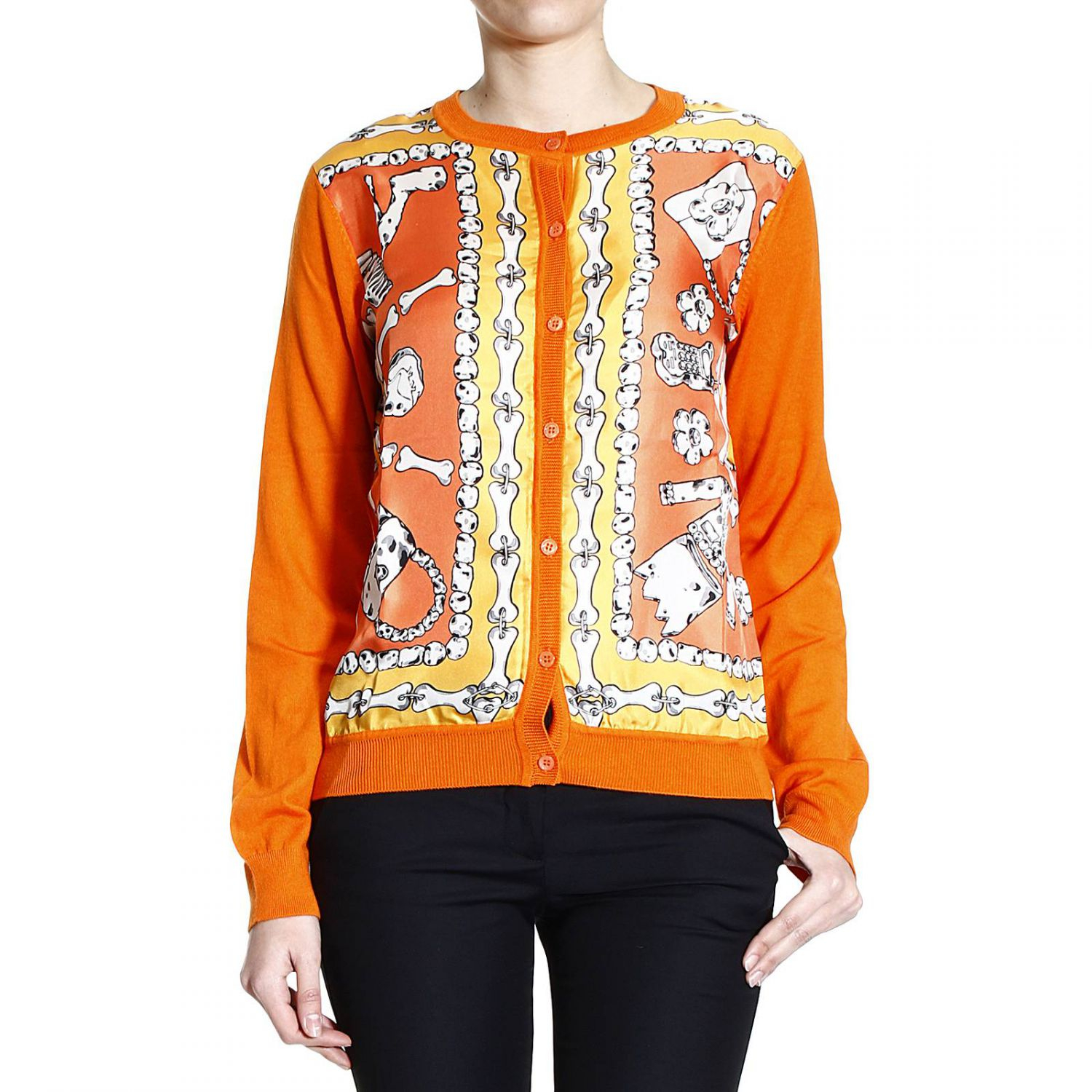 Lyst - Moschino Sweater Knit Cardigan Wool And Silk Printed Preistoric in Orange