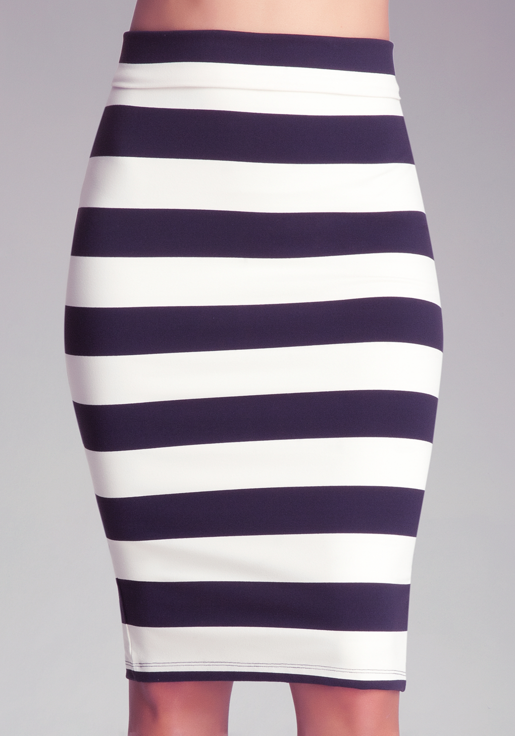 Lyst - Bebe Wide Stripe Midi Skirt in Black