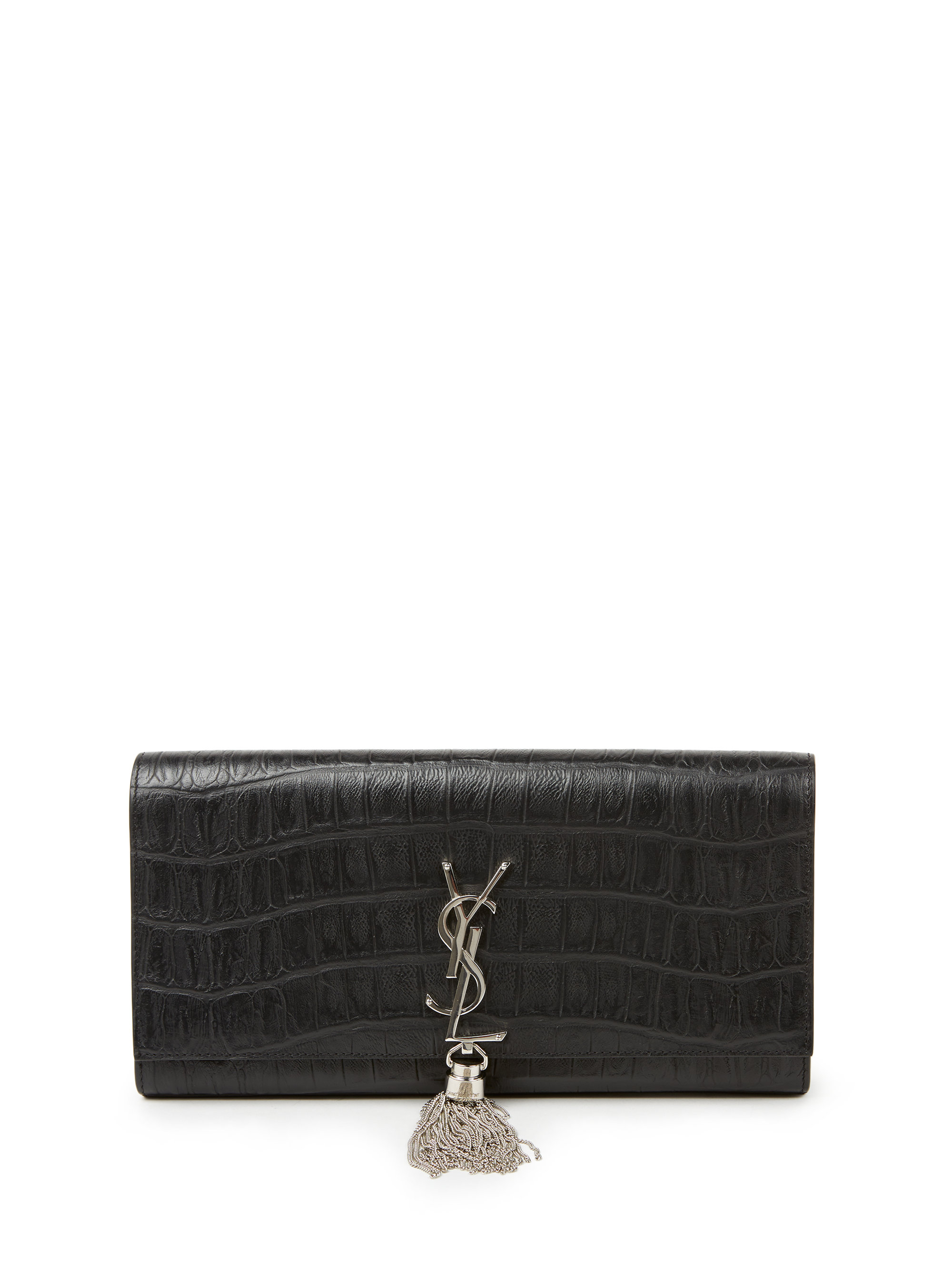 Saint laurent Monogram Crocodile-embossed Leather Tassel Clutch in ...