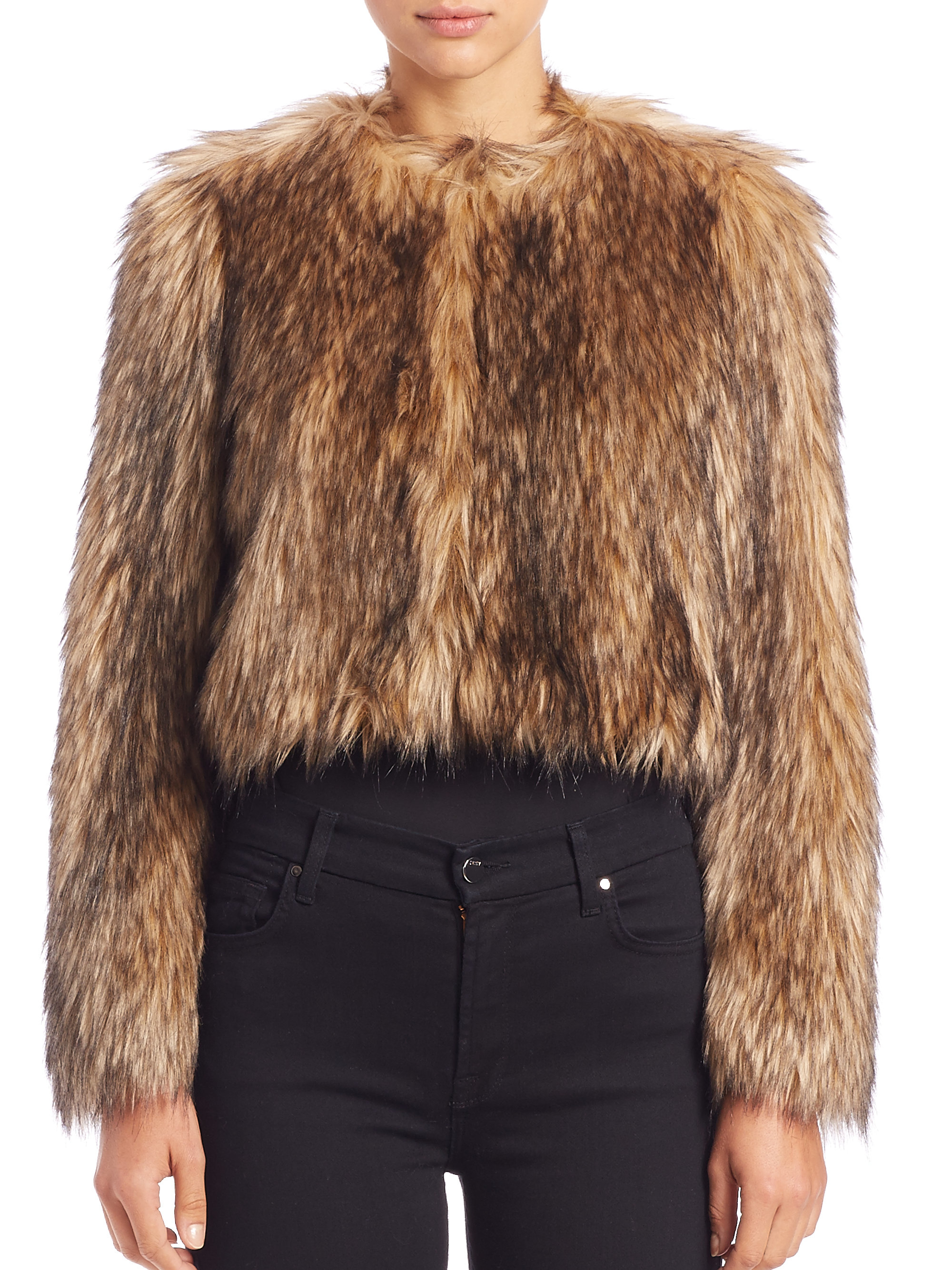 Red Valentino Cropped Faux Fur Jacket In Natural Lyst