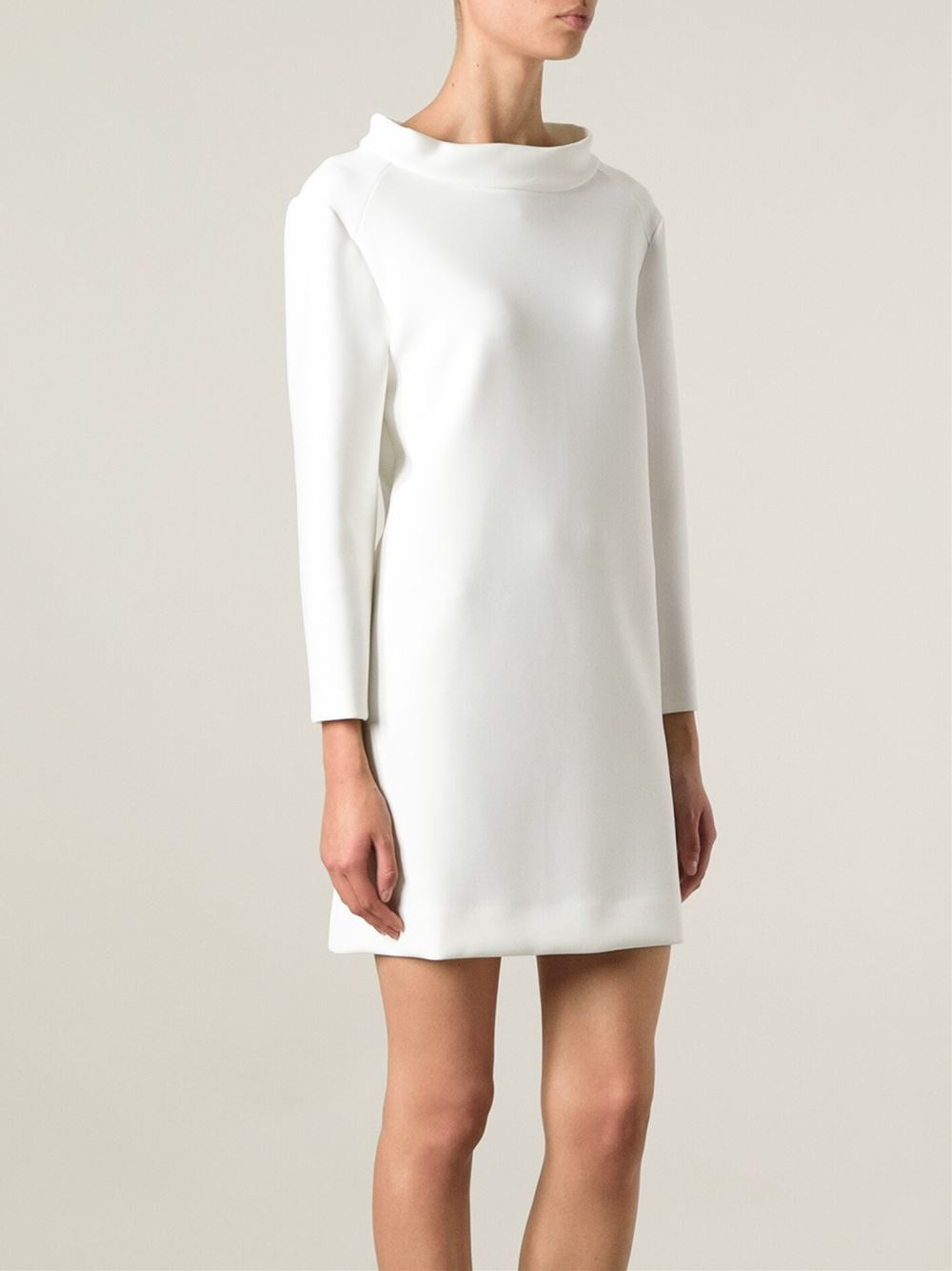 Courreges Funnel Neck Fitted Mini Dress in White - Lyst