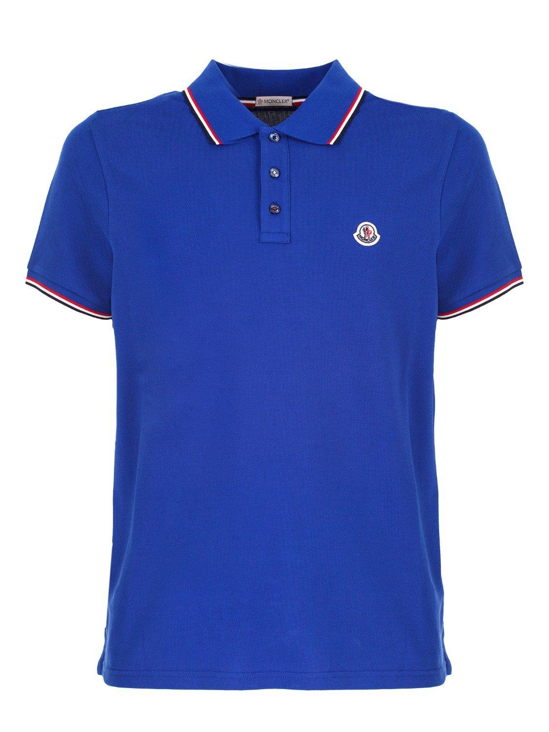 Lyst - Moncler Short Sleeve Polo Shirt In Cotton Piqué in Blue for Men