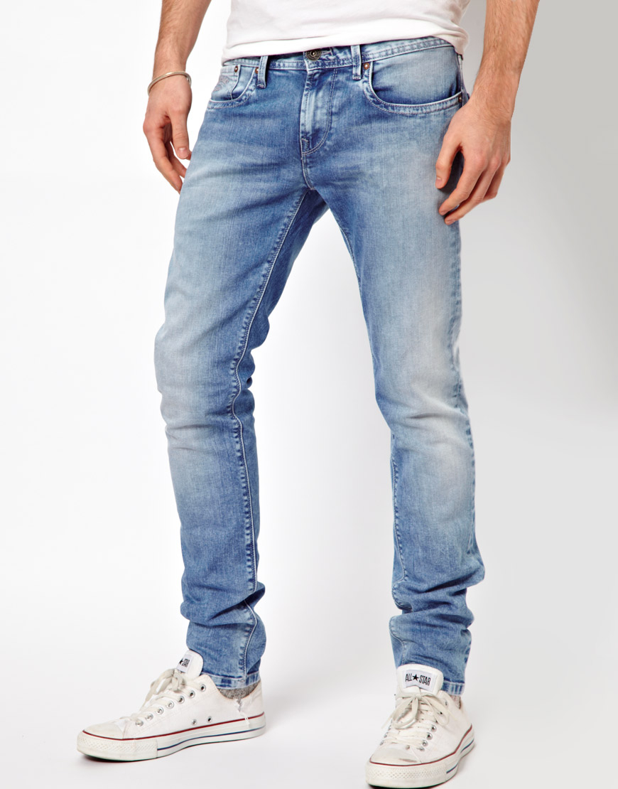 Pepe jeans Hatch Skinny Fit Bleach Wash in Blue for Men | Lyst