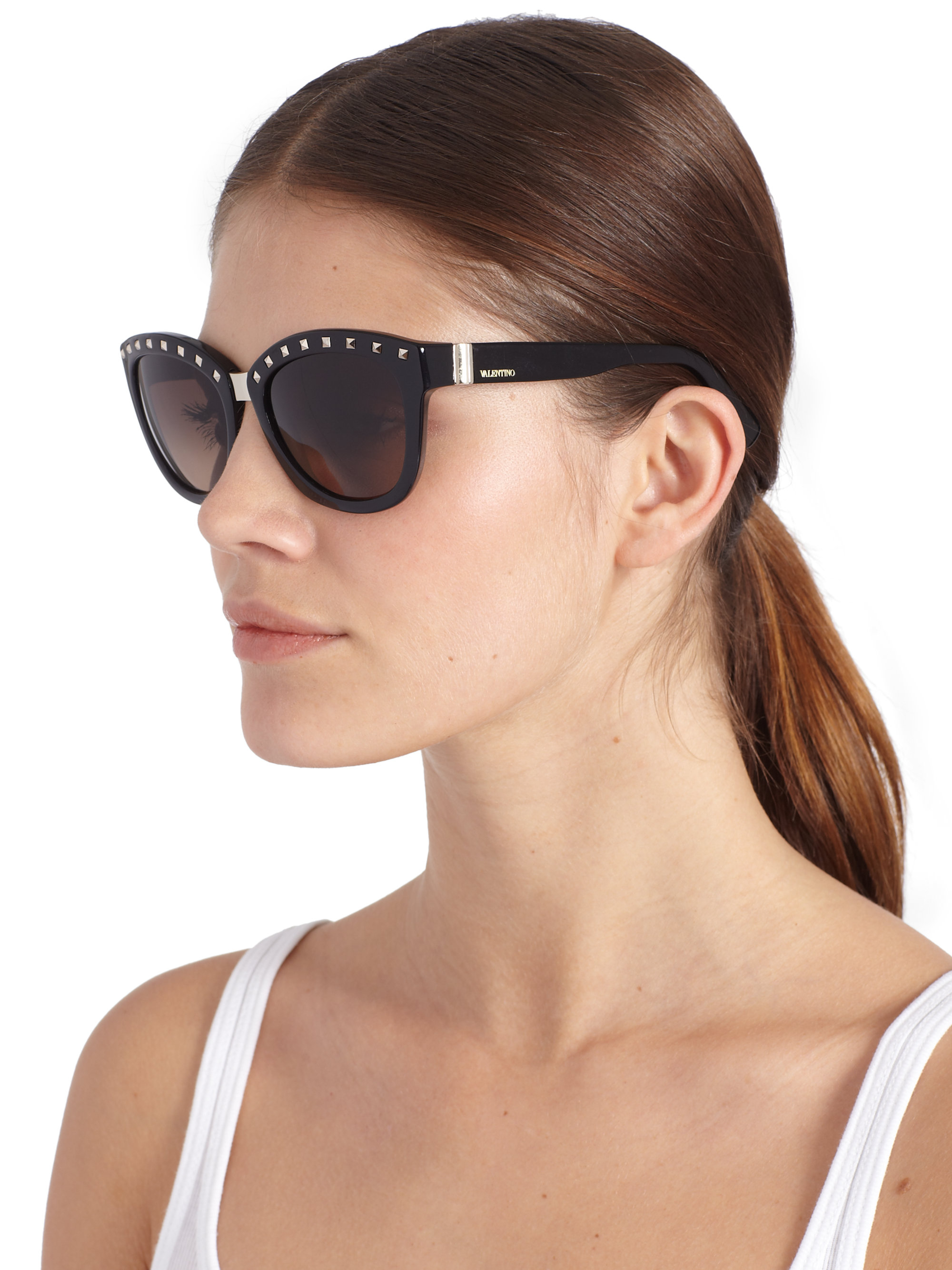 Valentino Square Studded Sunglasses in Black | Lyst