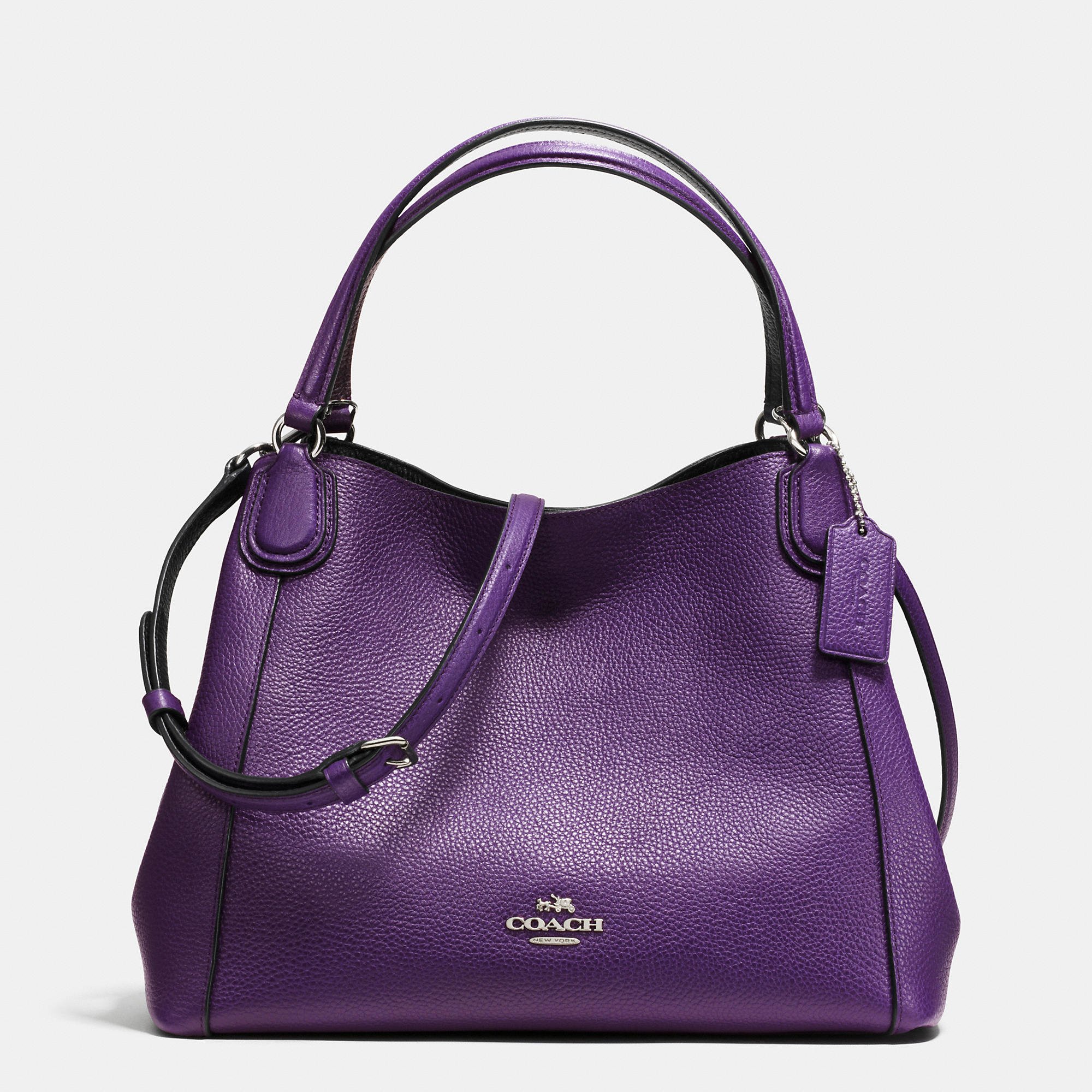 Coach Edie 28 Pebbled-Leather Shoulder Bag in Purple | Lyst