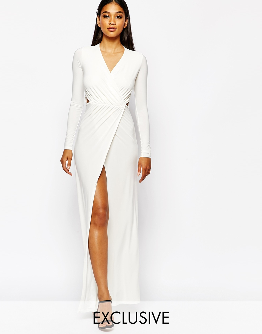 club l cross front plunge maxi dress in white lyst club l cross front plunge maxi dress in white lyst