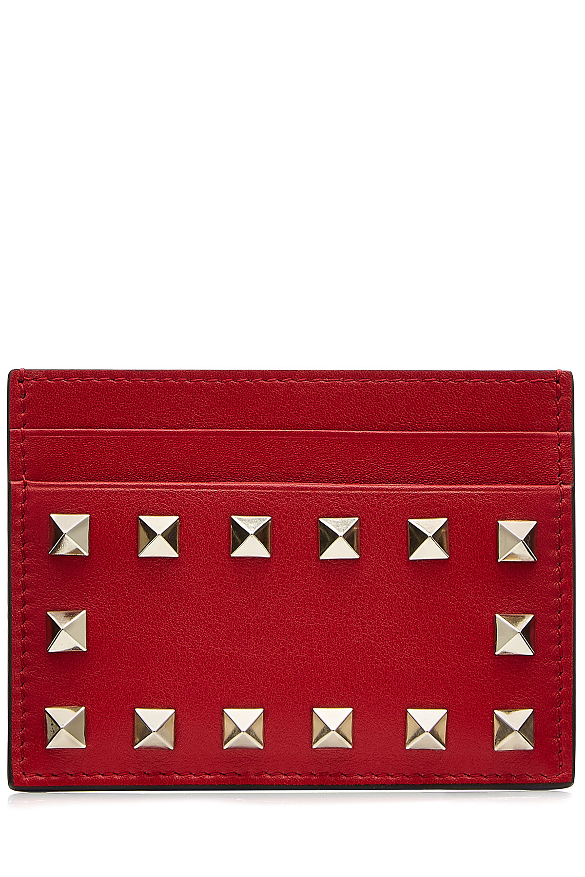 Lyst - Valentino 'rockstud' Leather Card Holder in Red