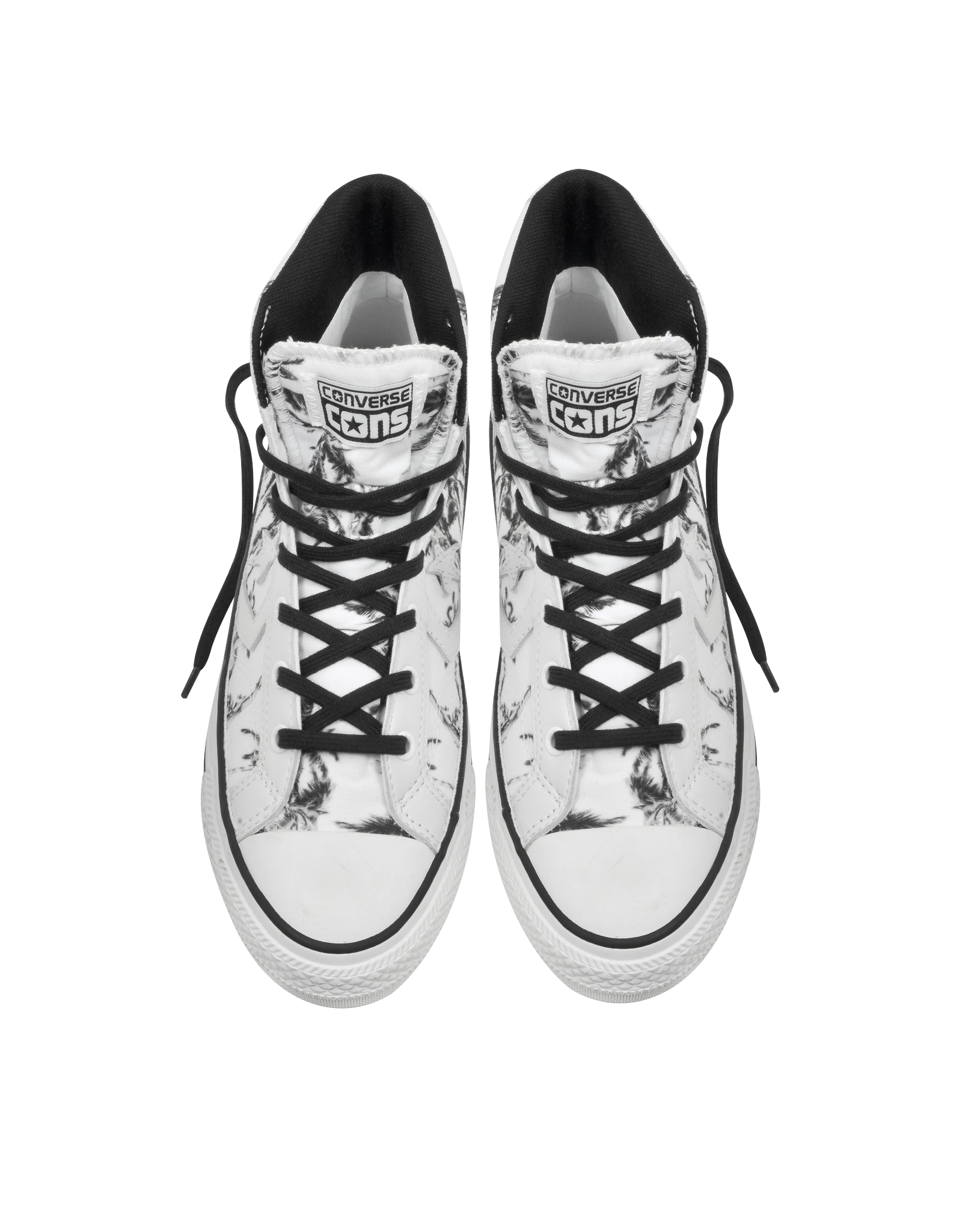 Converse Star Player Ev High Top Optical White/Black Palms Printed Canvas And Leather Sneaker in 