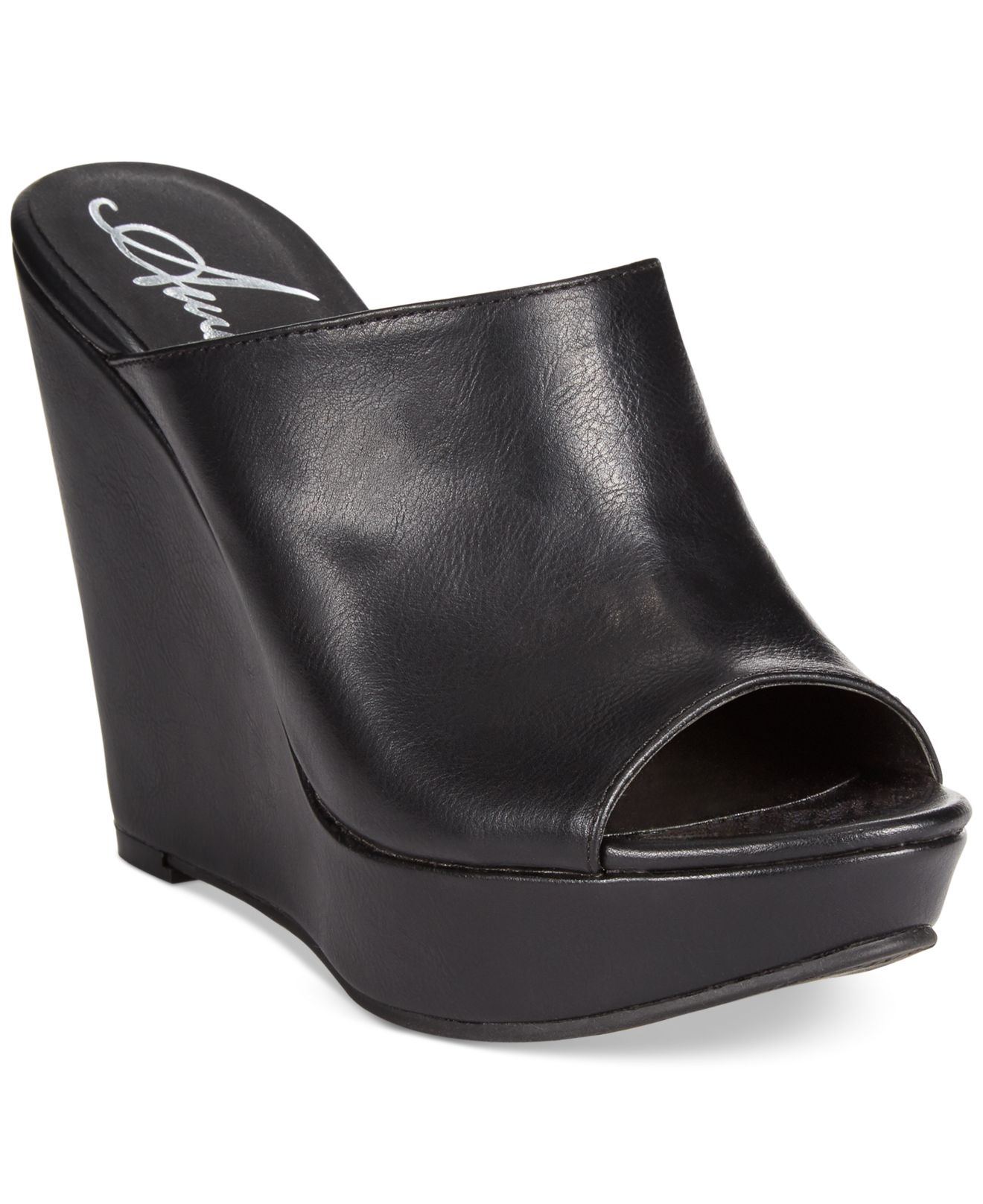 womens black wedge mules