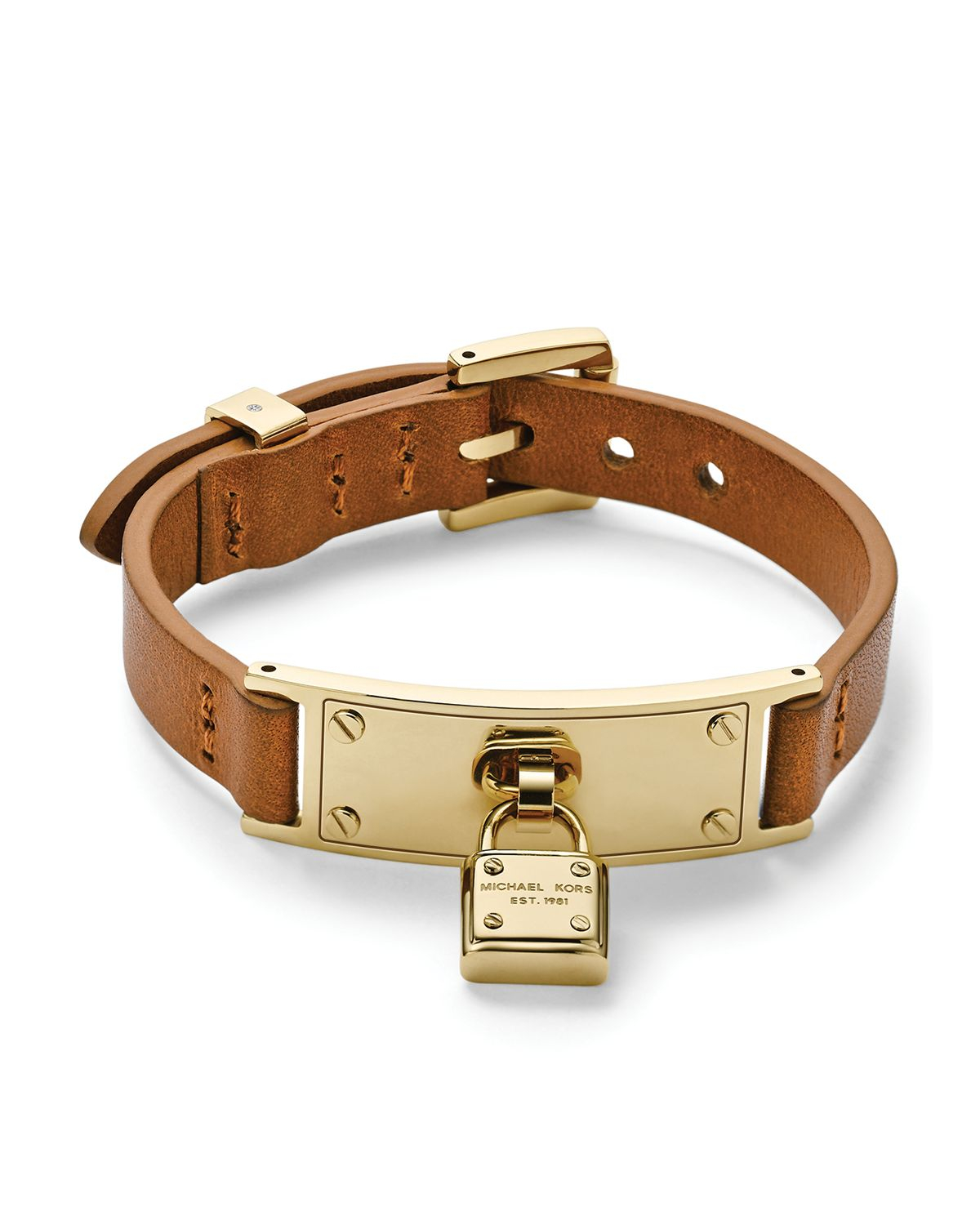 Lyst Michael Kors Leather Padlock Wrap Bracelet In Brown Gallery