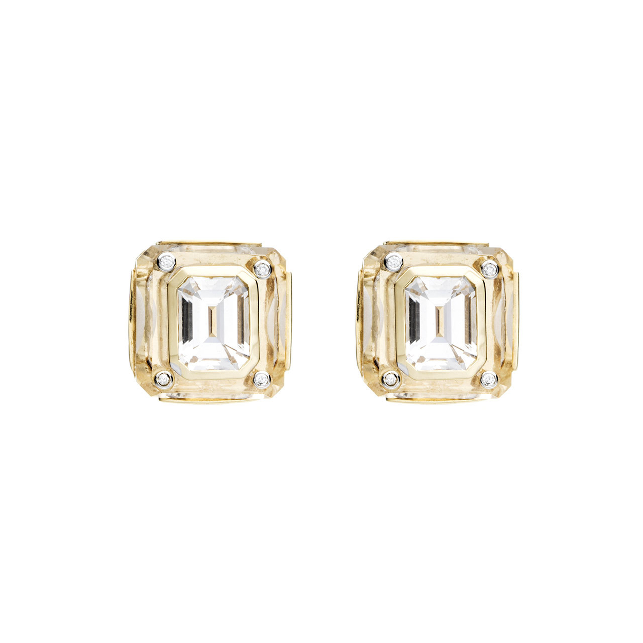 Kara ross Extra Small Cava Earrings In Rock Crystal With Diamond ...