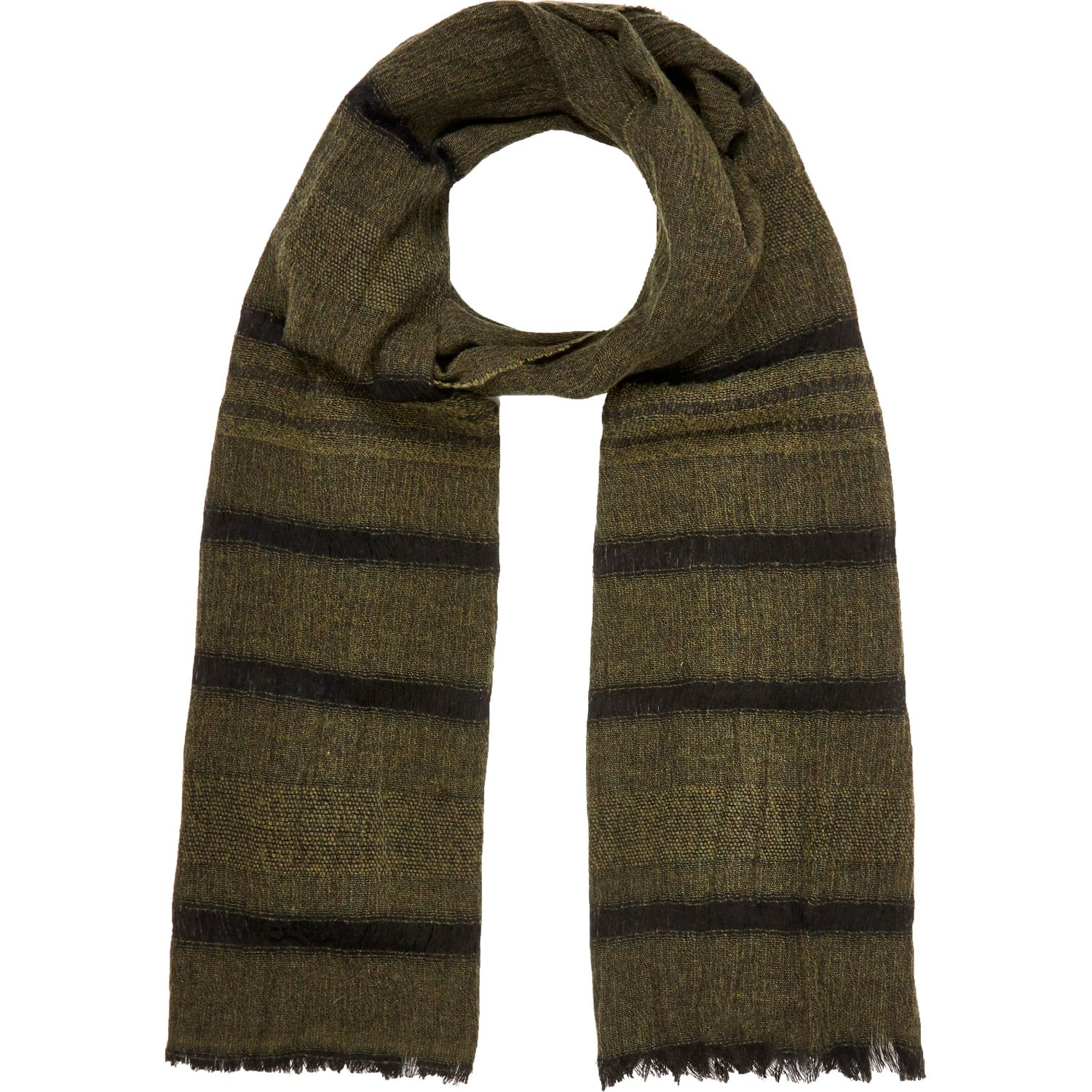 River Island Khaki Stripe Lightweight Scarf in Green for Men (Black) | Lyst