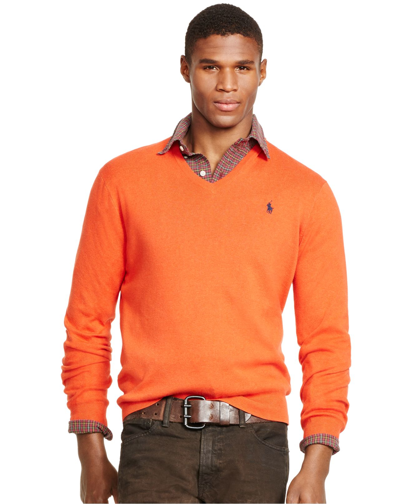 Lyst - Polo Ralph Lauren Pima V-neck Sweater in Orange for Men
