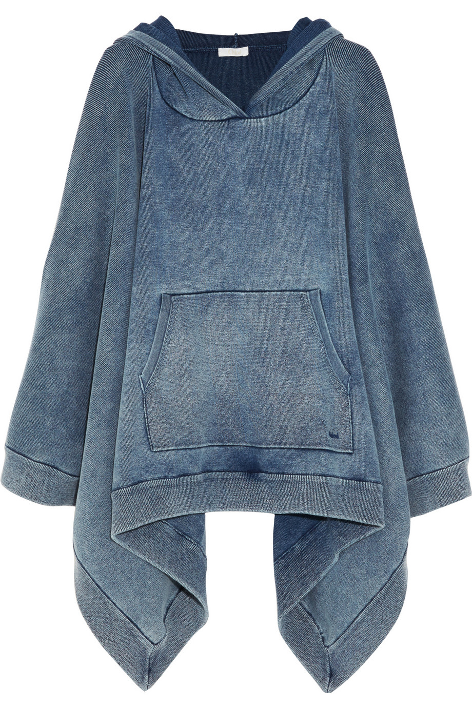 Chloé Denim-Effect Cotton-Blend Jersey Hooded Poncho 