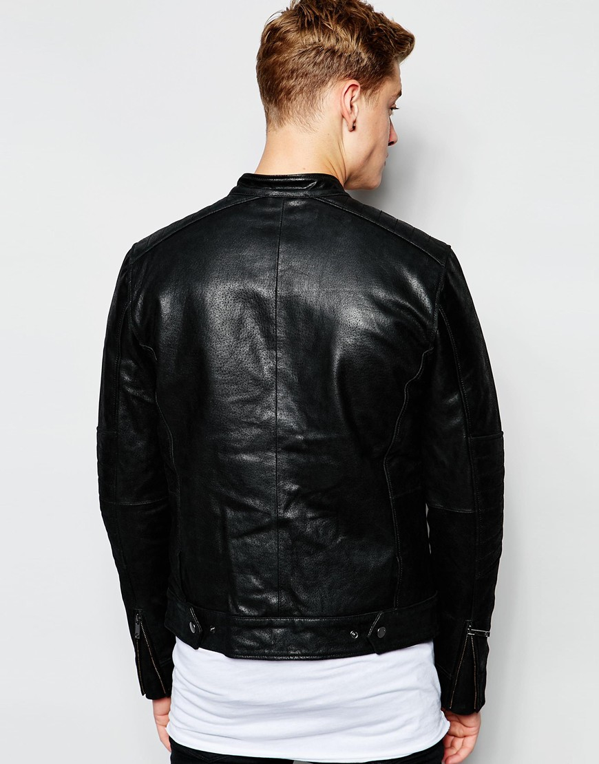 Lyst - Solid Leather Jacket With Padded Shoulders in Black for Men