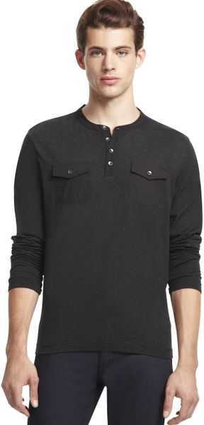 Kenneth Cole Reaction Long Sleeve Two Pocket Henley Shirt in Gray for ...