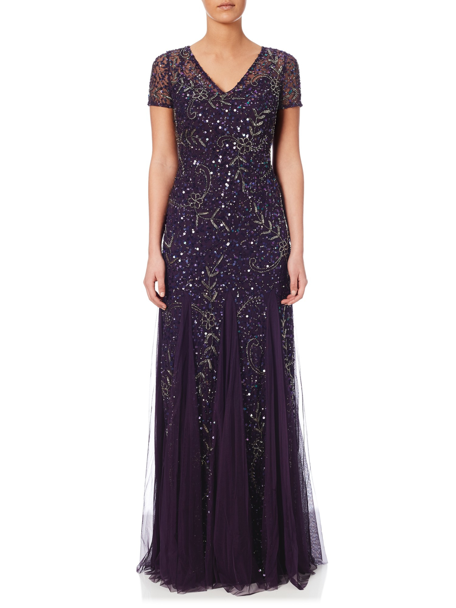 Adrianna papell Cap Sleeve Beaded Gown in Blue | Lyst