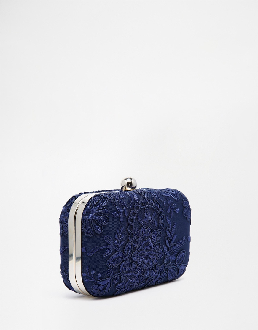 Lyst Chi London Box Clutch Bag With Navy Piped Lace Overlay In Gallery