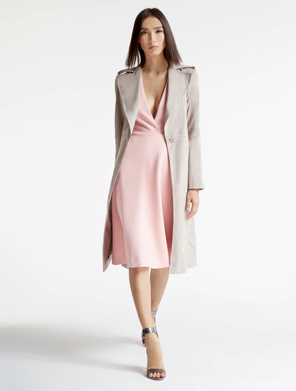 Lyst - Halston Ultrasuede Trench Coat in Natural