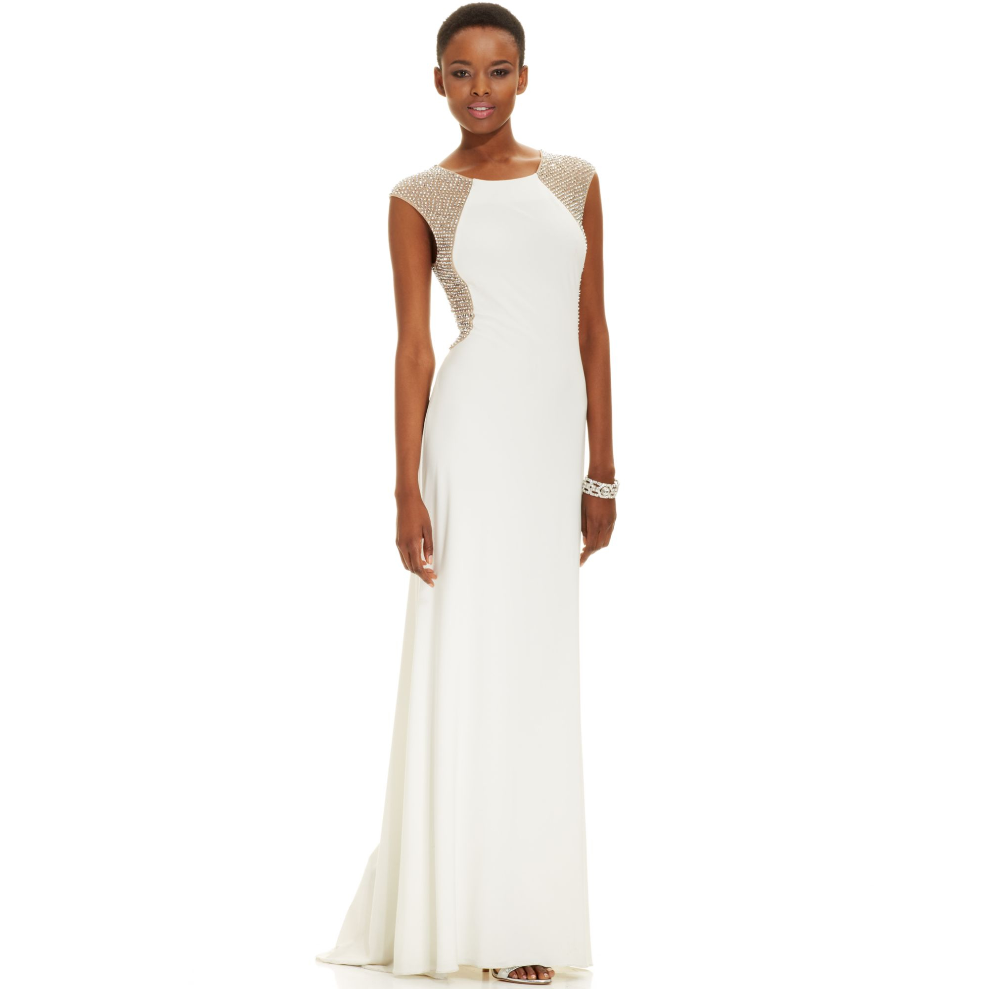 Xscape Capsleeve Jewelback Gown in White (Ivory) | Lyst
