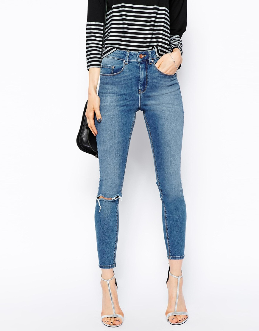 Lyst - Asos Ridley High Waist Ultra Skinny Ankle Grazer Jeans in Busted ...