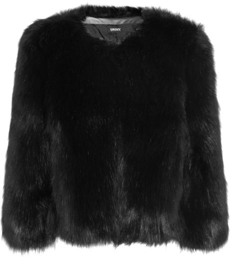 Dkny Cropped Faux Fur Jacket in Black | Lyst