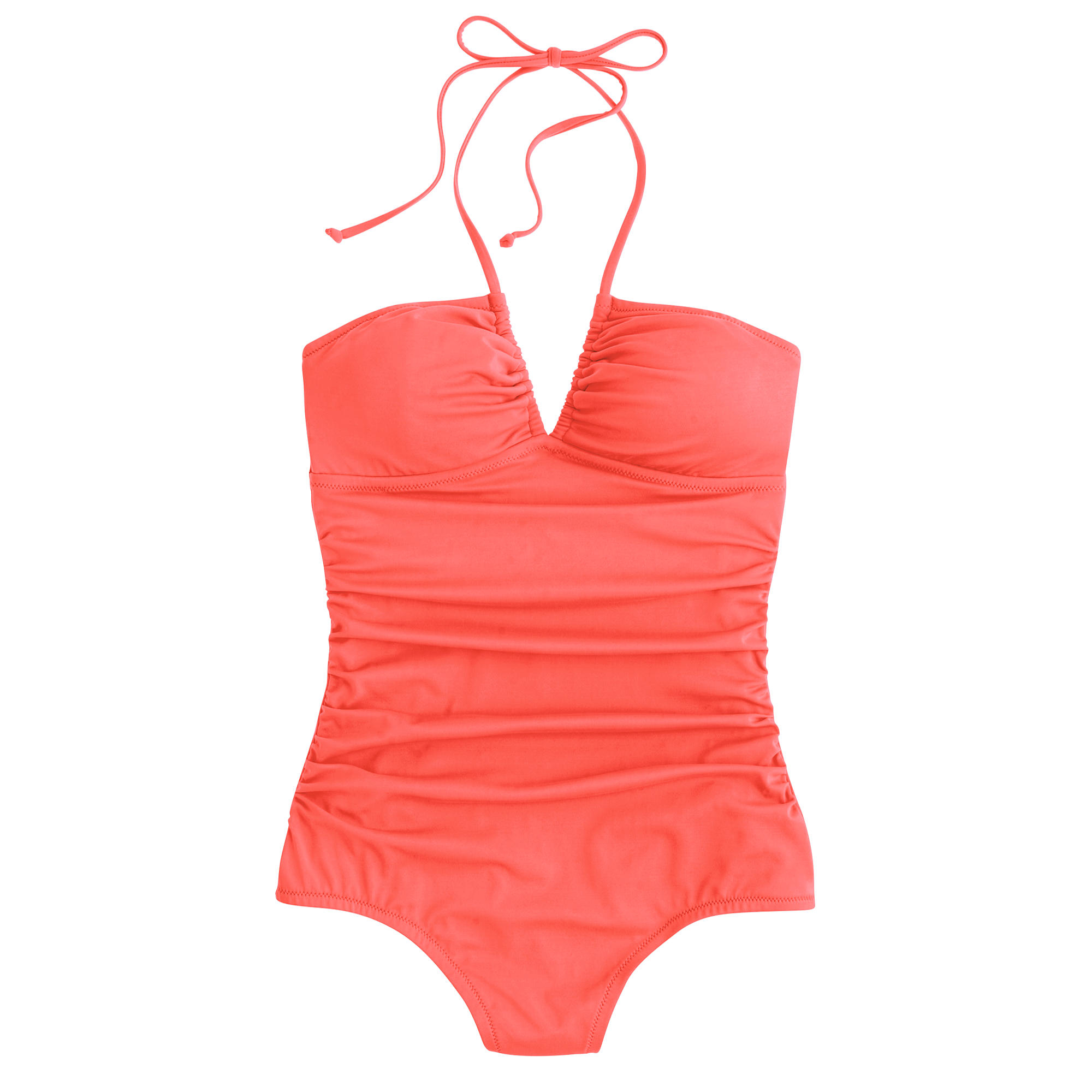 Lyst - J.Crew Neon Ruched Halter One-piece Swimsuit in Orange
