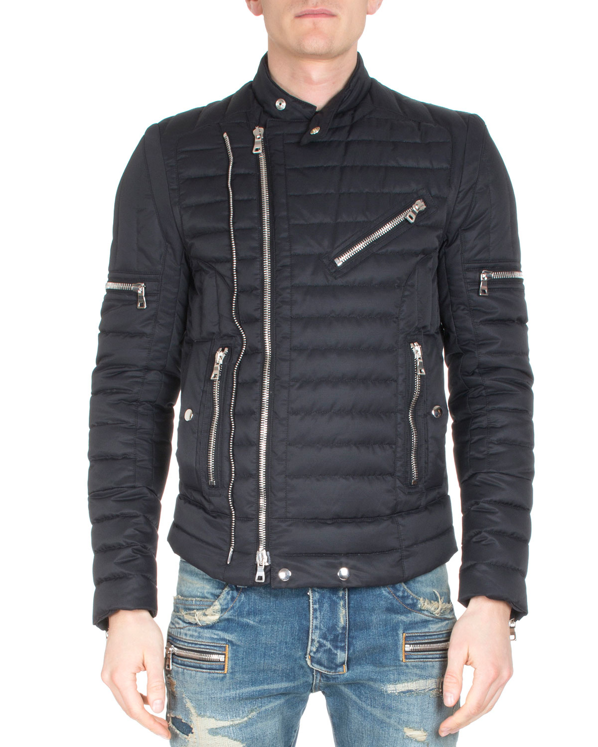 Balmain Asymmetric Puffer Moto Jacket in Black for Men Lyst