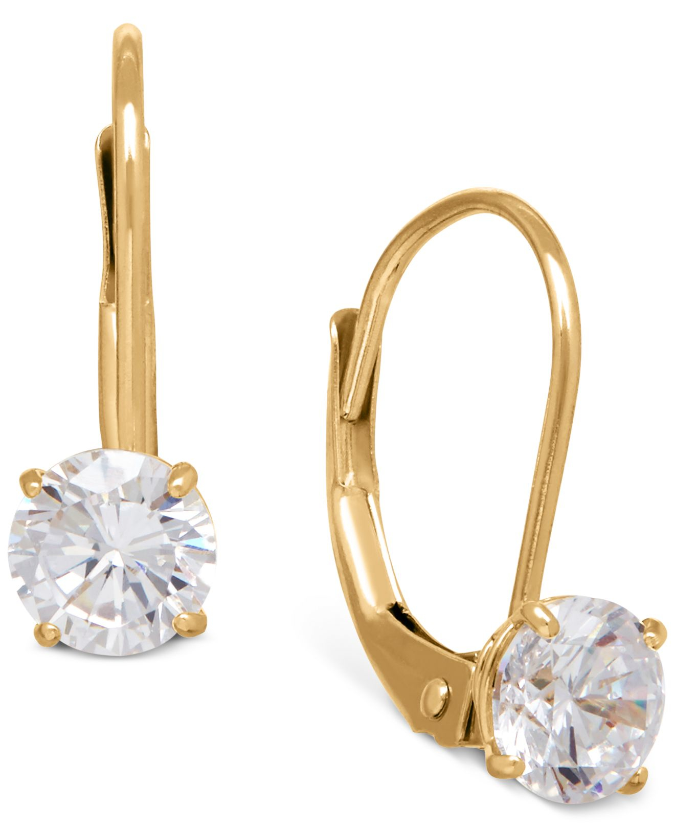 Macy's Solitaire Cubic Zirconia Hoop Earrings In 14k Yellow, White, And