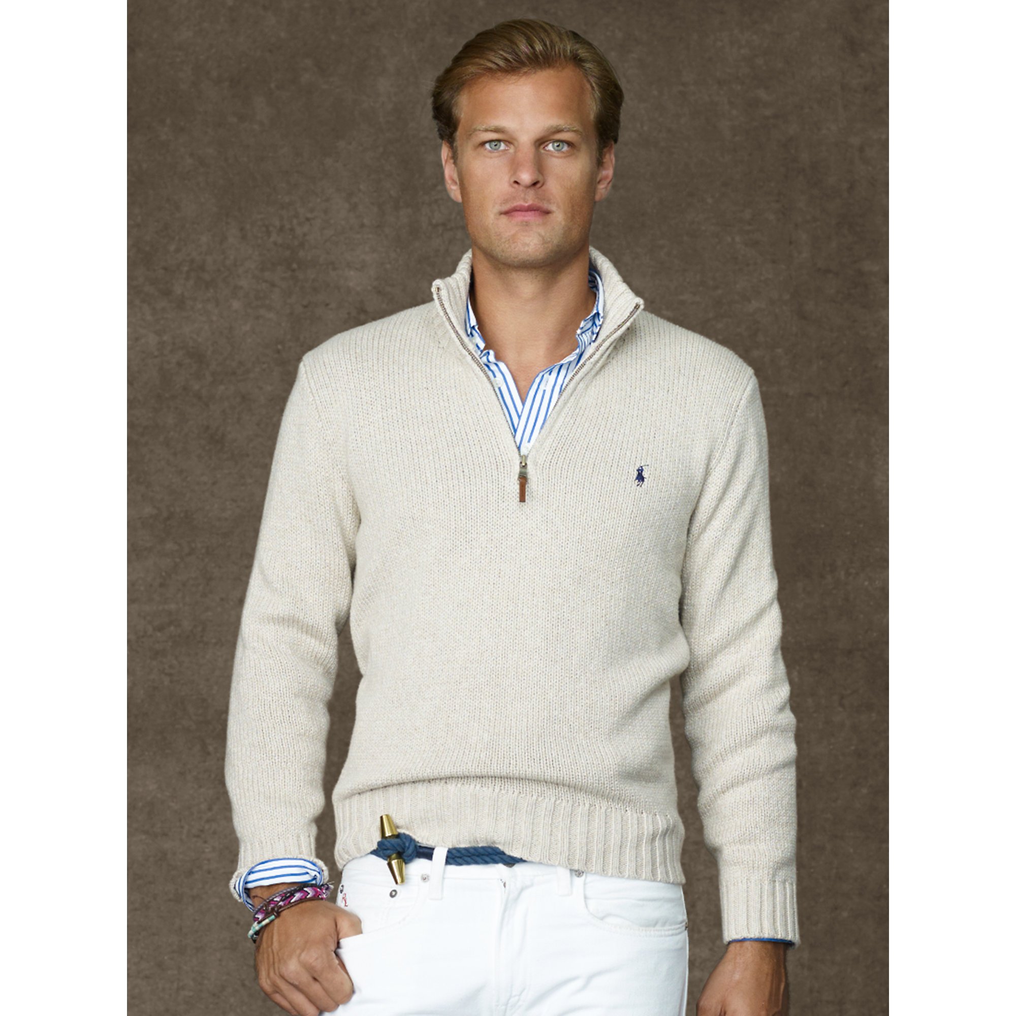 Polo ralph lauren Cotton Half-Zip Sweater in Natural for Men | Lyst
