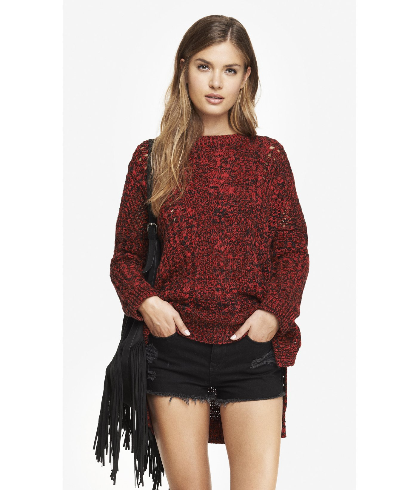 Express Marled Open Stitch Tunic Sweater in Red (MARS RED) | Lyst