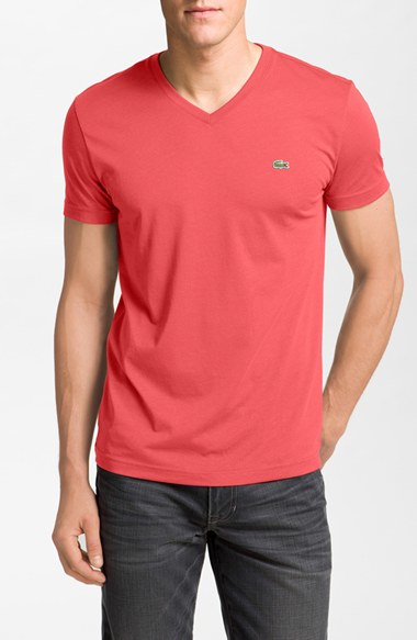 Lyst - Lacoste Pima Cotton Jersey V-neck T-shirt in Pink for Men