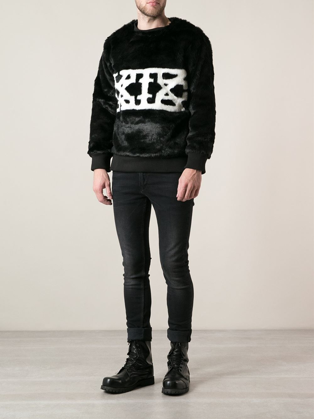 Lyst - Ktz Faux Fur Sweatshirt in Black for Men