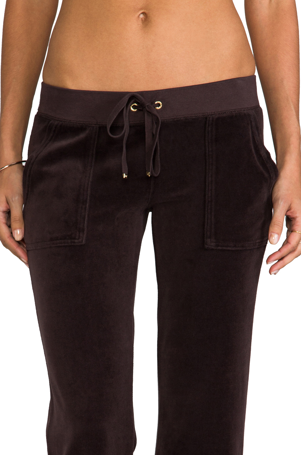 Lyst Juicy Couture Velour Flared Leg Pant With Snap Pockets In Brown 5998