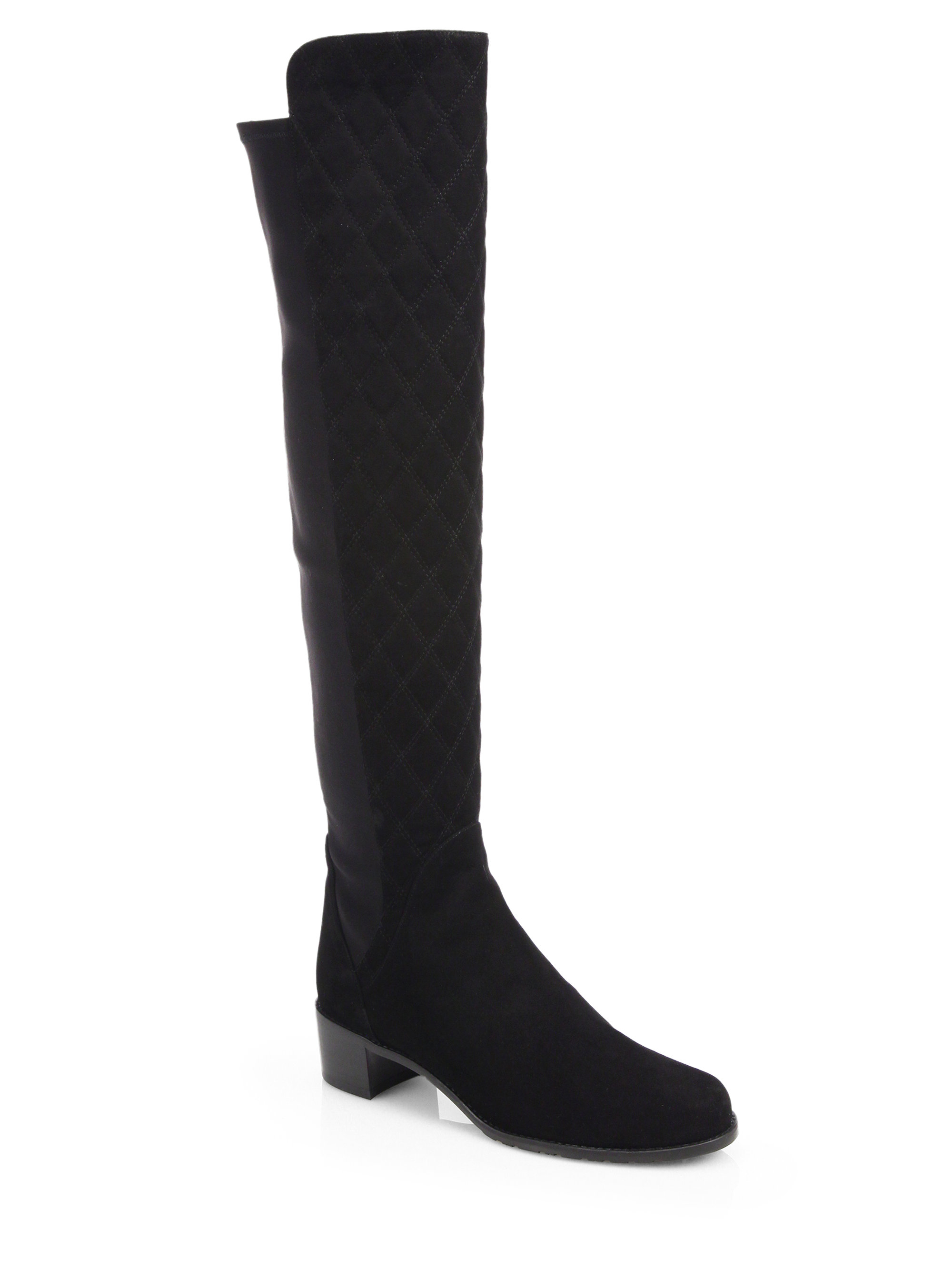 Stuart weitzman Quiltoga Suede Knee-High Boots in Black | Lyst