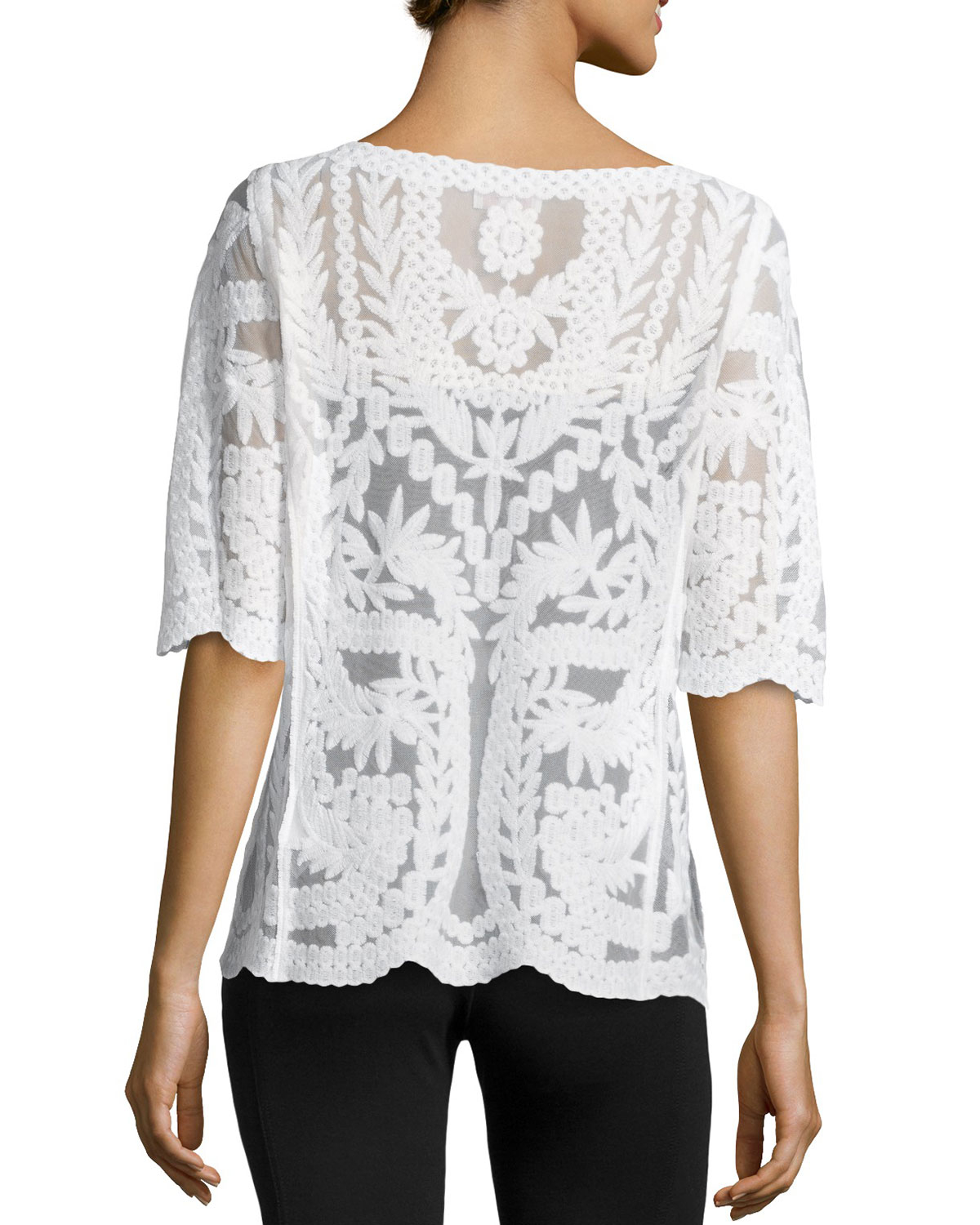 Laundry by shelli segal Mesh & Lace Boat-Neck Top in White (OPTIC WHIT ...