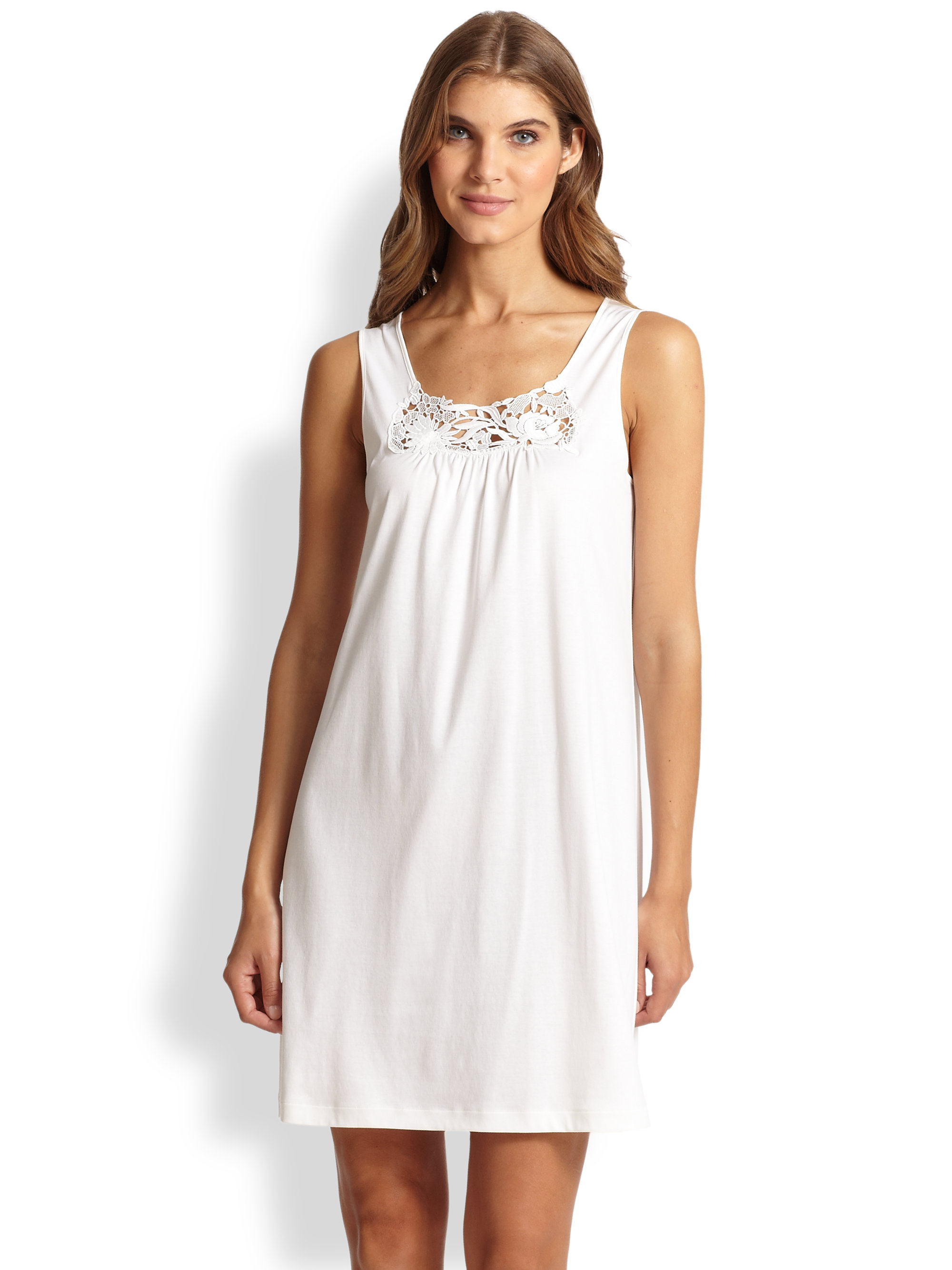 Hanro Queen Pima Cotton Knit Tank Gown in White | Lyst