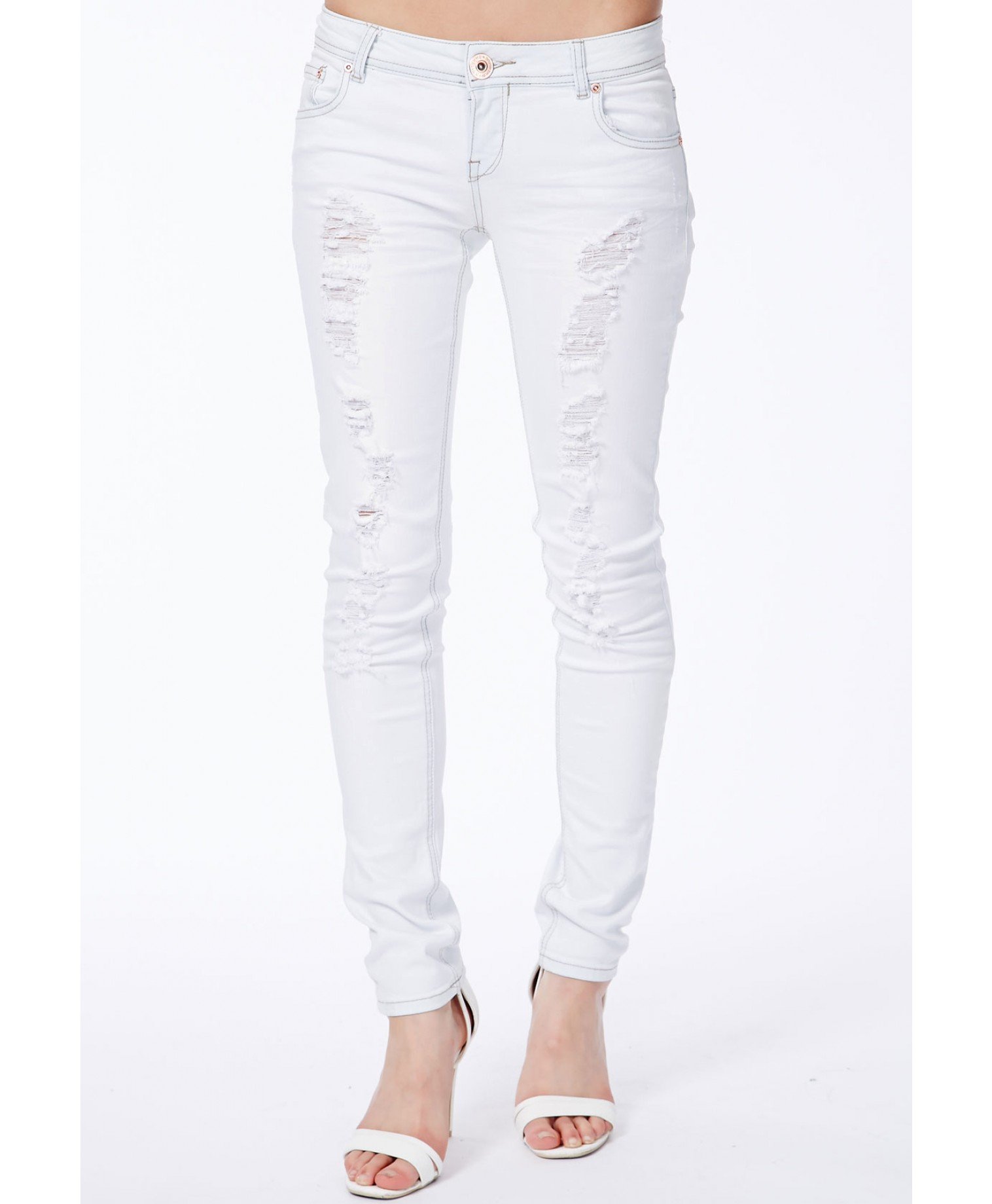 Missguided Nataliya Ripped Skinny Jeans In Light Blue in Blue | Lyst