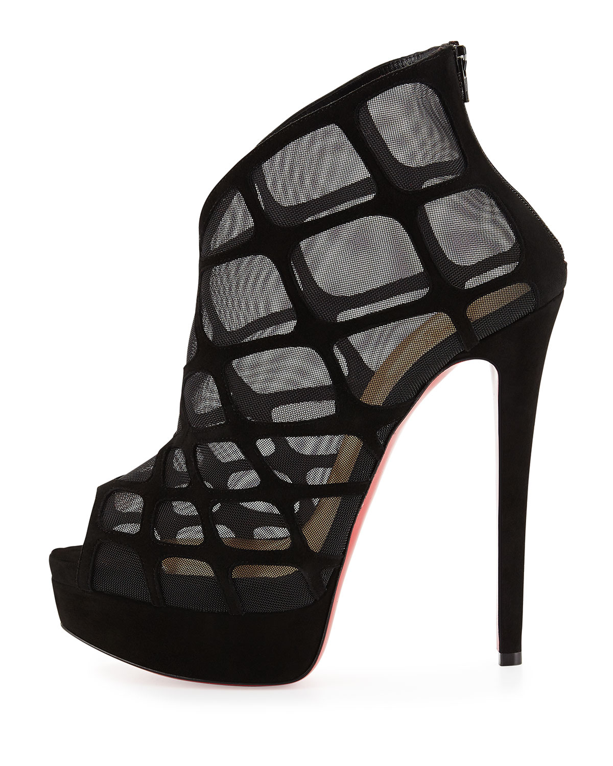 black christian louboutin mens sneakers - Christian louboutin Altarakna Mesh-caged Red Sole Bootie in Black ...
