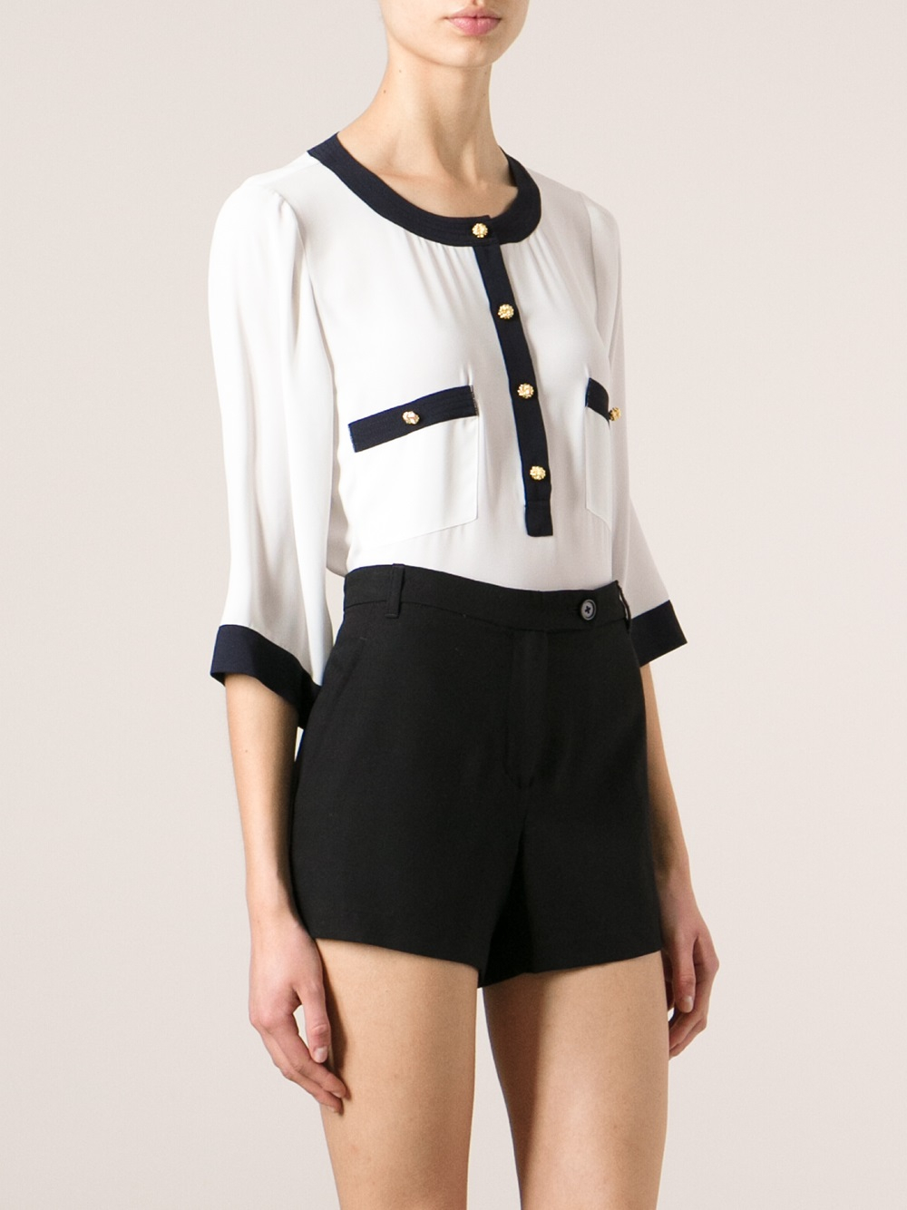 Lyst - Edward Achour Paris Contrast Placket Blouse in White