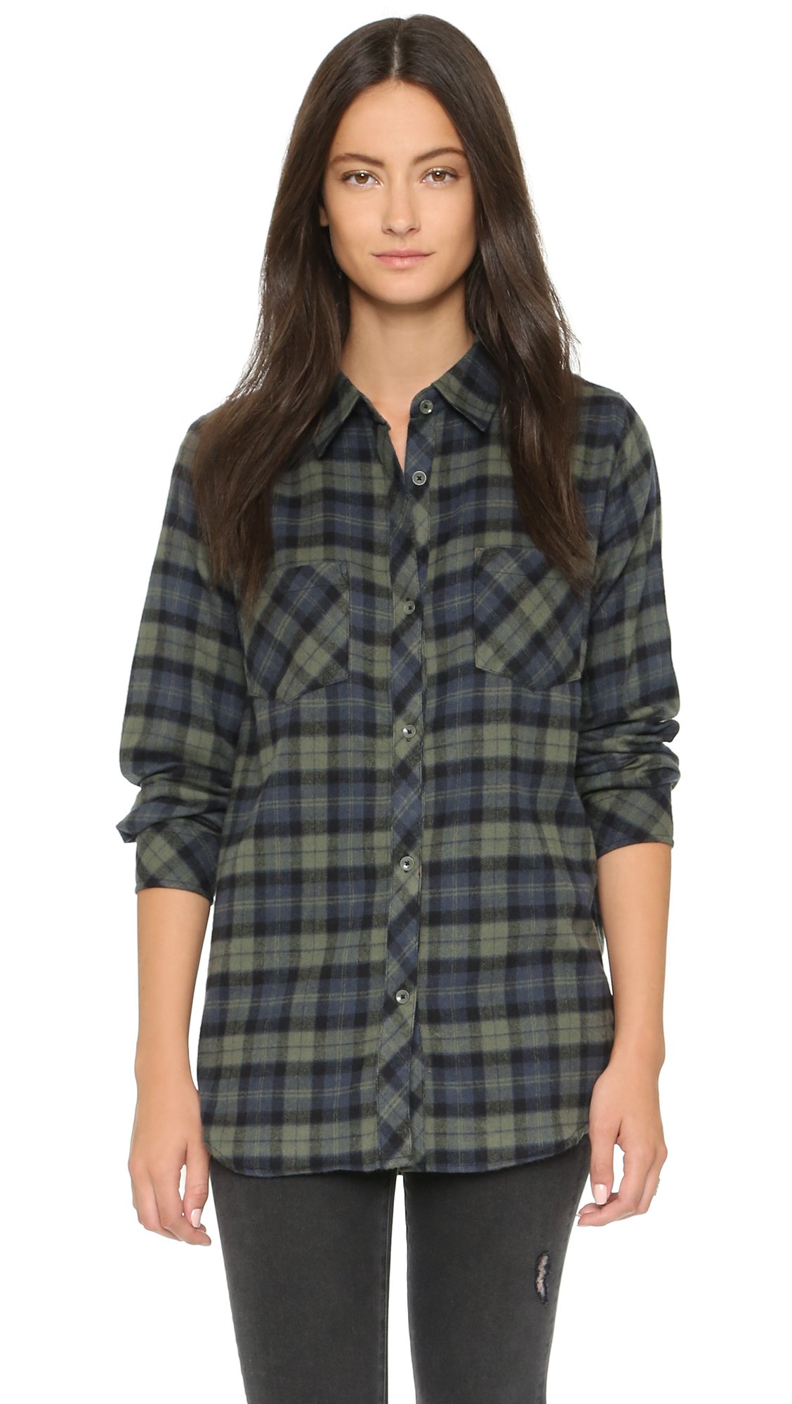 women's green plaid flannel shirt