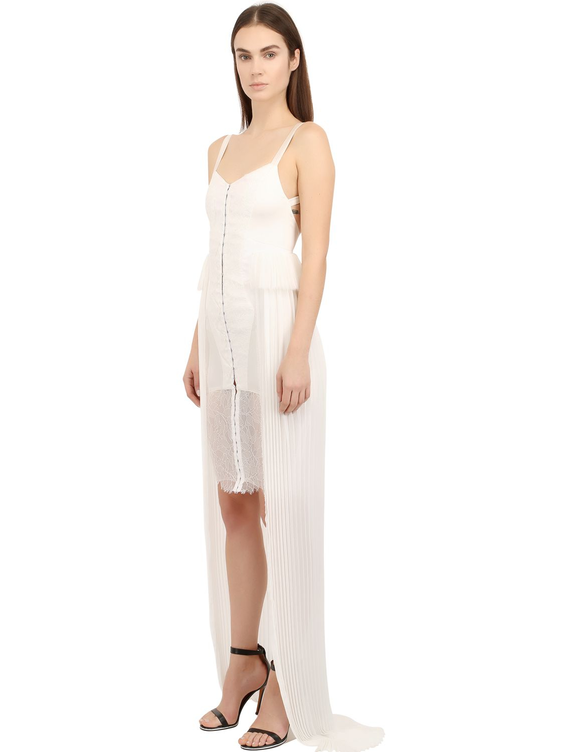 Lyst - Murmur Stretch Satin & Chantilly Lace Dress in White
