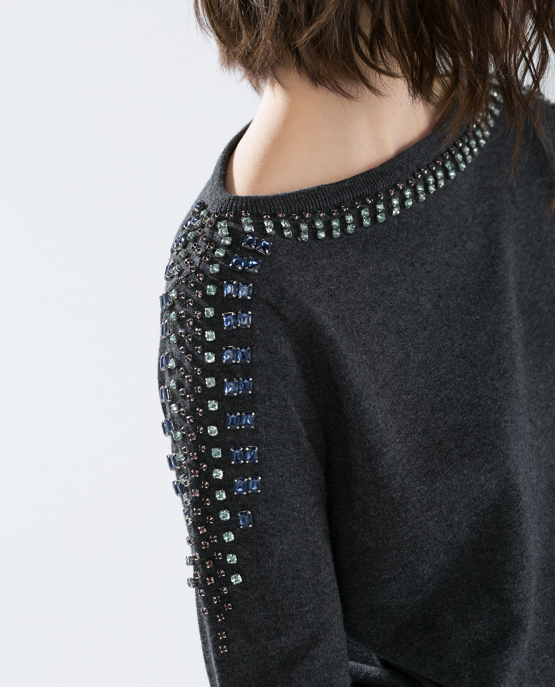 Zara Sweater With Embellished Shoulders in Gray Lyst