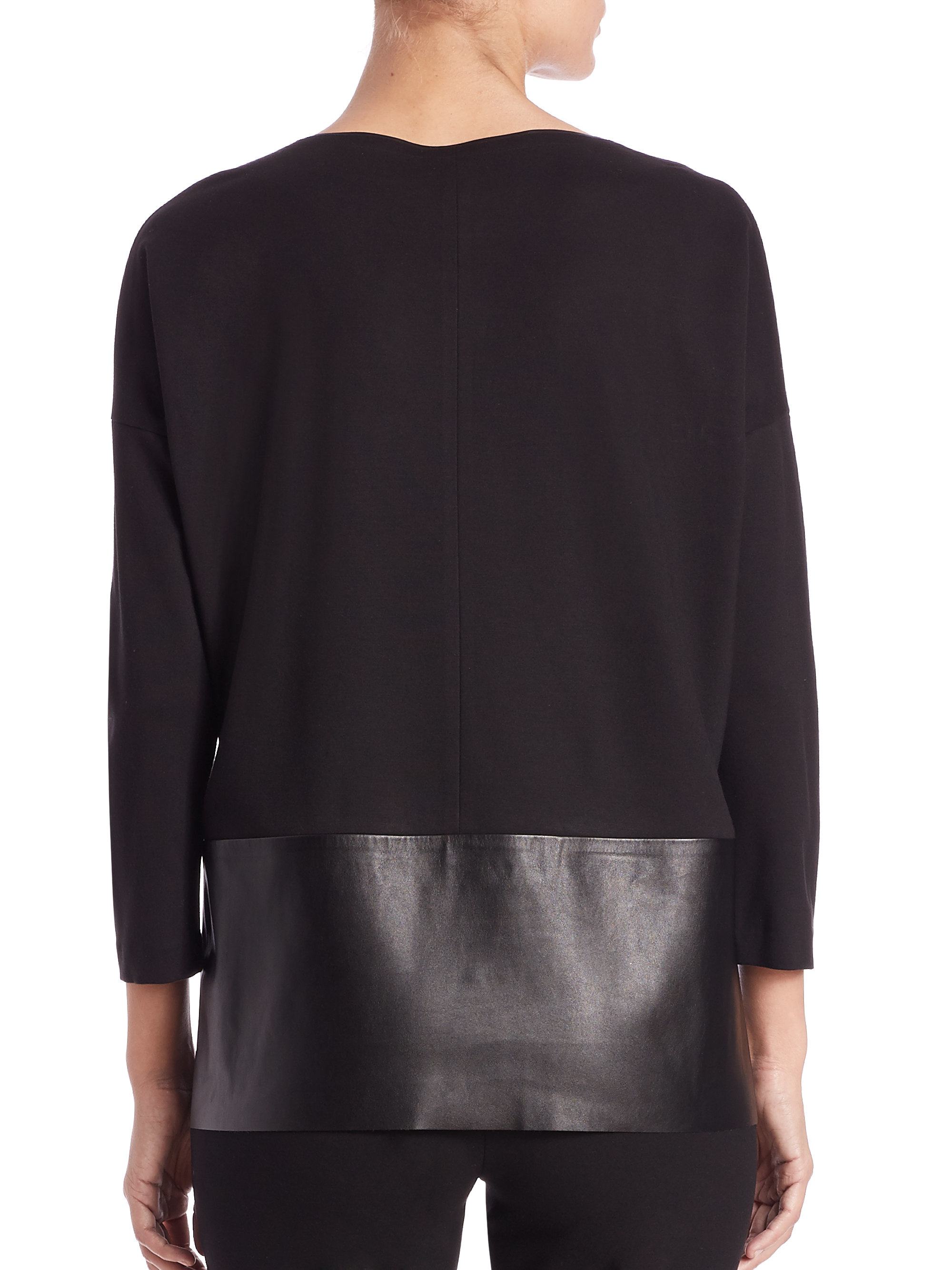Lyst - Lafayette 148 New York Ponte Faux Leather-trim Blouse in Black