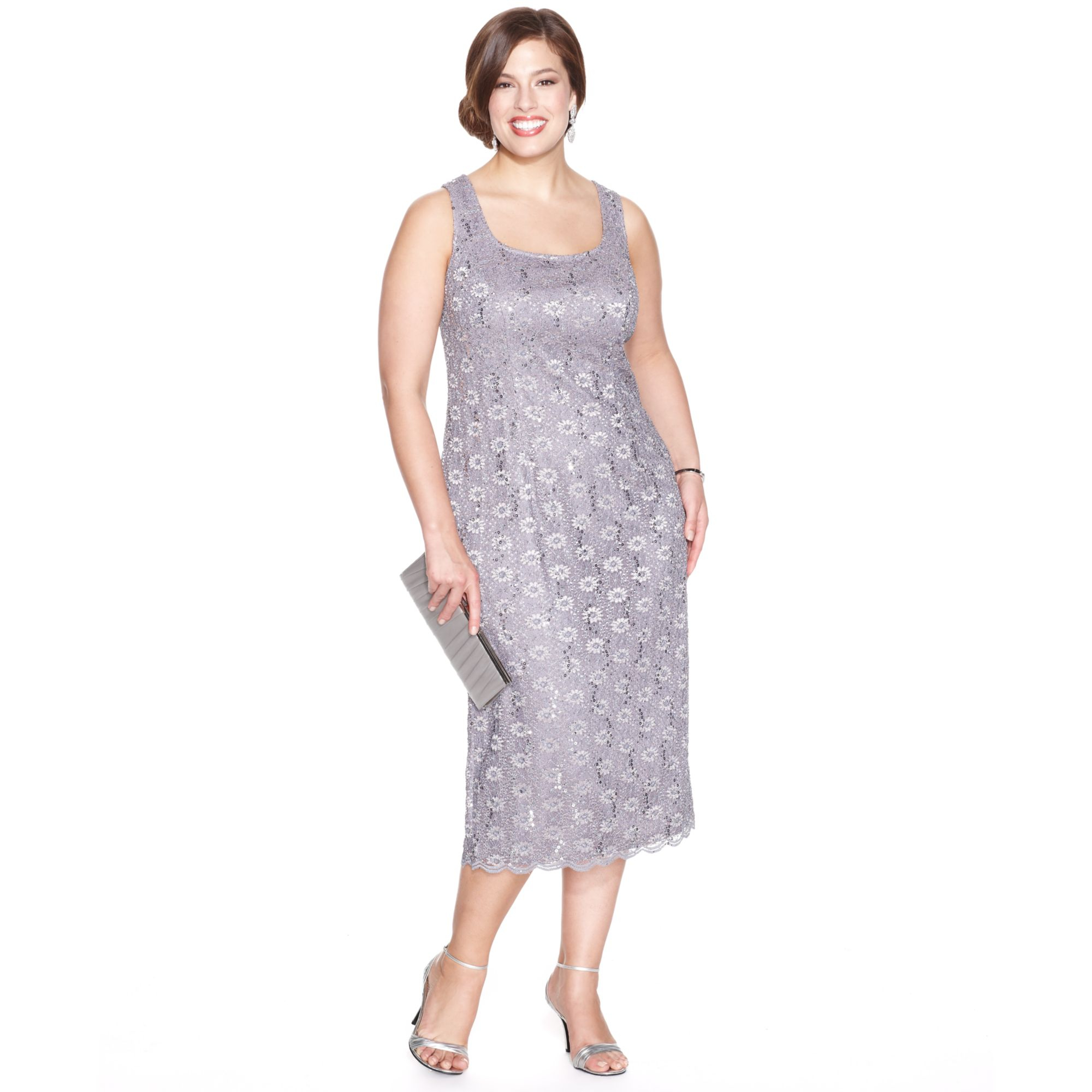 Alex Evenings Plus Size Sequin Lace Dress And Jacket In Gray Pewter