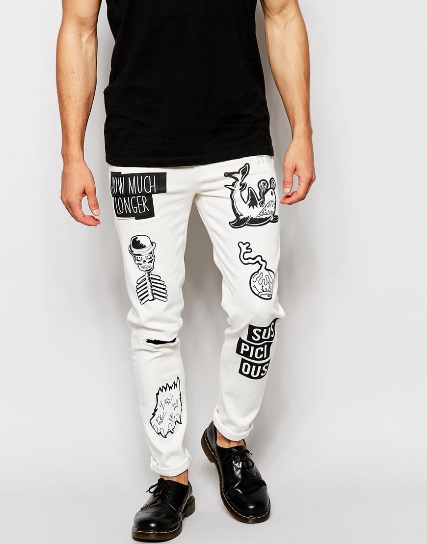 Asos Skinny Jeans With Printed Badges